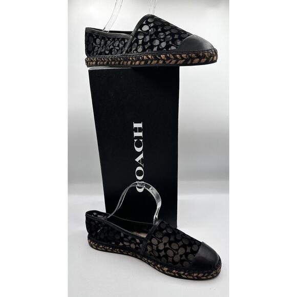 COACH Cleo Signature C Sheer Espadrille Flats, Black & Tan, Sz: 11, 33-02 - Picture 1 of 11